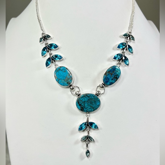 Turquoise Blue Topaz 925 Gemstone Necklace & Earrings - Picture 3 of 10